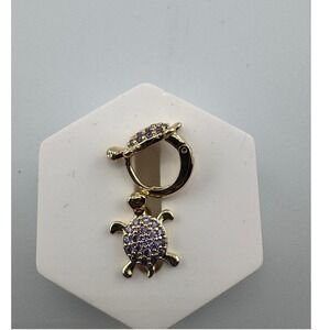 14k Gold Plated Sea Turtle Mini Hoop Earrings Purple Pavé Crystal Huggies NEW
